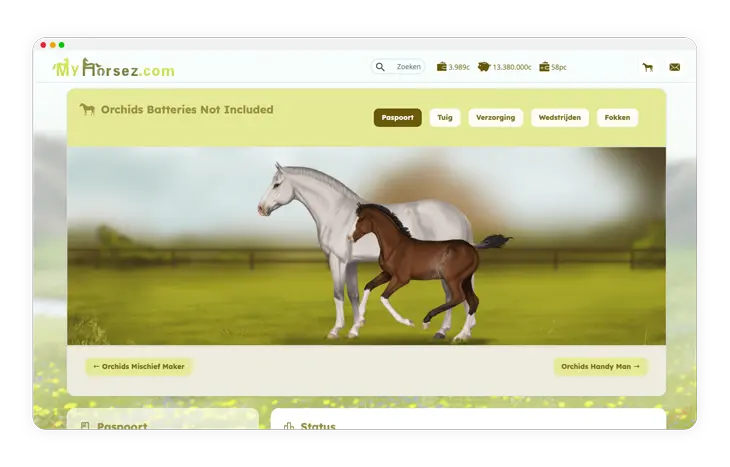 Schimmelpaard met veulen in online paardengame
